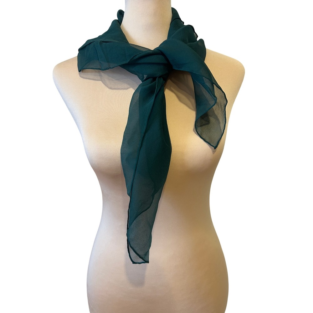 VTG Vera Neumann Scarf Green Verasheer Silk Blnd 60s 70s Hand Roll Japan Fairy